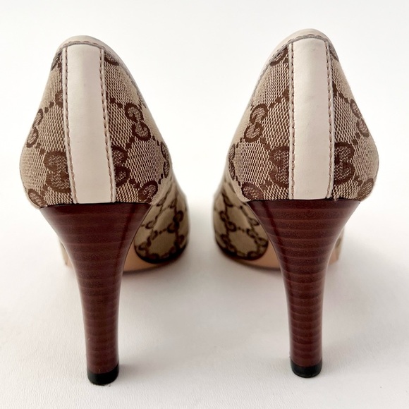 GUCCI || Vintage Supreme Monogram Canvas GG Interlocking Gold Logo Heel Pump 6 - Picture 9 of 16